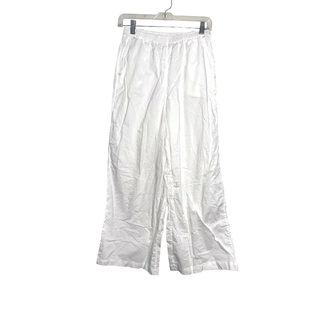 Lunya Womens White Wide-Leg Pants S 100% Cotton Elastic Waist Made In China